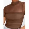 imageANRABESS Womens Summer Sexy Mock Turtle Neck Short Sleeve Tops Sheer Mesh Shirts Slim Blouse Trendy Ruched Going Out OutfitsMocha