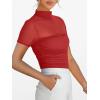 imageANRABESS Womens Summer Sexy Mock Turtle Neck Short Sleeve Tops Sheer Mesh Shirts Slim Blouse Trendy Ruched Going Out OutfitsRed