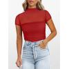 imageANRABESS Womens Summer Sexy Mock Turtle Neck Short Sleeve Tops Sheer Mesh Shirts Slim Blouse Trendy Ruched Going Out OutfitsRed