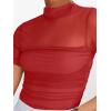 imageANRABESS Womens Summer Sexy Mock Turtle Neck Short Sleeve Tops Sheer Mesh Shirts Slim Blouse Trendy Ruched Going Out OutfitsRed