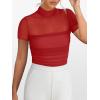 imageANRABESS Womens Summer Sexy Mock Turtle Neck Short Sleeve Tops Sheer Mesh Shirts Slim Blouse Trendy Ruched Going Out OutfitsRed
