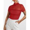 imageANRABESS Womens Summer Sexy Mock Turtle Neck Short Sleeve Tops Sheer Mesh Shirts Slim Blouse Trendy Ruched Going Out OutfitsRed