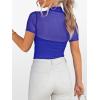 imageANRABESS Womens Summer Sexy Mock Turtle Neck Short Sleeve Tops Sheer Mesh Shirts Slim Blouse Trendy Ruched Going Out OutfitsRoyal Blue