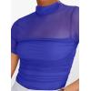 imageANRABESS Womens Summer Sexy Mock Turtle Neck Short Sleeve Tops Sheer Mesh Shirts Slim Blouse Trendy Ruched Going Out OutfitsRoyal Blue