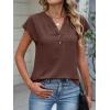 imageANRABESS Womens Tops Dressy Casual Cap Sleeve Summer Work Blouses Textured V Neck Henley Shirts 2026 Trendy Business OutfitsCoffee