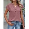 imageANRABESS Womens Tops Dressy Casual Cap Sleeve Summer Work Blouses Textured V Neck Henley Shirts 2026 Trendy Business OutfitsDusty Rose