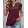 imageANRABESS Womens Tops Dressy Casual Cap Sleeve Summer Work Blouses Textured V Neck Henley Shirts 2026 Trendy Business OutfitsWine Red