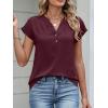 imageANRABESS Womens Tops Dressy Casual Cap Sleeve Summer Work Blouses Textured V Neck Henley Shirts 2026 Trendy Business OutfitsWine Red