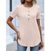 imageANRABESS Womens Tops Short Sleeve Henley Shirts Dressy Casual Blouse Summer Cute Tshirt 2026 Spring Lightweight Tunic SweaterBegie