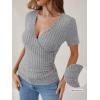 imageANRABESS Womens Tops Short Sleeve V Neck Sexy Ribbed Knit Slim Fit Lightweight Sweater 2026 Summer Dressy Casual TShirtsGrey
