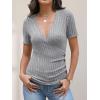 imageANRABESS Womens Tops Short Sleeve V Neck Sexy Ribbed Knit Slim Fit Lightweight Sweater 2026 Summer Dressy Casual TShirtsGrey
