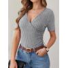 imageANRABESS Womens Tops Short Sleeve V Neck Sexy Ribbed Knit Slim Fit Lightweight Sweater 2026 Summer Dressy Casual TShirtsGrey
