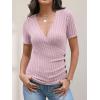 imageANRABESS Womens Tops Short Sleeve V Neck Sexy Ribbed Knit Slim Fit Lightweight Sweater 2026 Summer Dressy Casual TShirtsPink