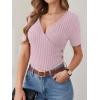 imageANRABESS Womens Tops Short Sleeve V Neck Sexy Ribbed Knit Slim Fit Lightweight Sweater 2026 Summer Dressy Casual TShirtsPink