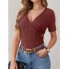 imageANRABESS Womens Tops Short Sleeve V Neck Sexy Ribbed Knit Slim Fit Lightweight Sweater 2026 Summer Dressy Casual TShirtsRust Orange