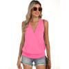 imageANRABESS Womens V Neck Tank Tops Wrap Banded Hem Shirts Sleeveless Ruched Going Out Blouse 2026 Summer Fashion ClothingNeon Hot Pink