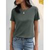 imageANRABESS Womens Waffle Knit Tops Short Sleeve Crewneck Shirts Curved Hem Summer Dressy Casual Blouses Spring Fashion ClothingDeep Army Green