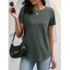 imageANRABESS Womens Waffle Knit Tops Short Sleeve Crewneck Shirts Curved Hem Summer Dressy Casual Blouses Spring Fashion ClothingDeep Army Green