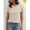 imageANRABESS Womens Waffle Knit Tops Short Sleeve Crewneck Shirts Curved Hem Summer Dressy Casual Blouses Spring Fashion ClothingParchment