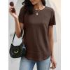 imageANRABESS Womens Waffle Knit Tops Short Sleeve Crewneck Shirts Curved Hem Summer Dressy Casual Blouses Spring Fashion ClothingRed Brown