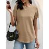 imageANRABESS Womens Waffle Knit Tops Short Sleeve Crewneck Shirts Curved Hem Summer Dressy Casual Blouses Spring Fashion ClothingTan
