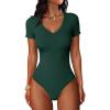 imageANRABESS Bodysuits for Women V Neck Short Sleeve Body Suit Tops Slim Fit Ribbed Knit Soft Basic TShirts 2026 Summer OutfitsDeep Green