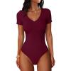 imageANRABESS Bodysuits for Women V Neck Short Sleeve Body Suit Tops Slim Fit Ribbed Knit Soft Basic TShirts 2026 Summer OutfitsDeep Red