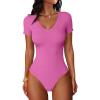 imageANRABESS Bodysuits for Women V Neck Short Sleeve Body Suit Tops Slim Fit Ribbed Knit Soft Basic TShirts 2026 Summer OutfitsHot Pink