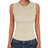 imageANRABESS Ribbed Tank Tops for Women Crew Neck Ruffle Sweater Vest Cute Sleeveless Shirts 2026 Summer Business Casual OutfitsBeige
