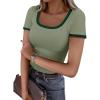 imageANRABESS Women Short Sleeve Tops Square Neck Ribbed Knit Color Block T Shirts Fitted Casual Summer 2026 Trendy Basic TeesArmy Green