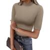 imageANRABESS Women Tops Mock Neck 12 Short Sleeve Slim Fit Basic Tee Shirts Dressy Work Business 2026 Summer Fall Casual OutfitsKhaki