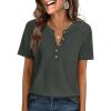 imageANRABESS Women Waffle Knit Tops Short Sleeve Henley Shirts Dressy Casual Blouse 2026 Spring Fashion Outfits Trendy ClothesArmy Green