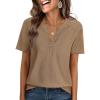imageANRABESS Women Waffle Knit Tops Short Sleeve Henley Shirts Dressy Casual Blouse 2026 Spring Fashion Outfits Trendy ClothesTan