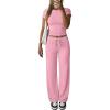 imageANRABESS Womens 2 Piece Summer Matching Lounge Sets Wide Leg Pants Ruched Crop Tops Sweatsuits Sets Spring Travel ClothesPink