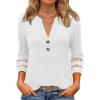 imageANRABESS Womens 34 Length Lace Sleeve Tops Henley V Neck Shirts Dressy Casual Business Blouses 2026 Spring TShirts OutfitsWhite