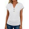 imageANRABESS Womens Cap Sleeve Henley Shirts V Neck Ruched Side Top 2026 Summer Dressy Work Blouse Business Casual OutfitsWhite