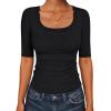imageANRABESS Womens Half Sleeve Tops Scoop Neck Ribbed Knit Slim Fitted Basic Tee Shirts Summer 2026 Trendy Spring Casual ClothesBlack