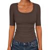 imageANRABESS Womens Half Sleeve Tops Scoop Neck Ribbed Knit Slim Fitted Basic Tee Shirts Summer 2026 Trendy Spring Casual ClothesCoffee