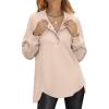 imageANRABESS Womens Long Sleeve Henley Tops Tunic Sweatshirt Loose Slit Casual Button Shirts Pullover 2026 Spring Winter OutfitsBeige Camel