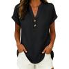 imageANRABESS Womens Spring Tops 2026 Short Sleeve Shirts Henley Dressy Casual Blouses V Neck Fashion Tunics Trendy Flowy ClothingBlack