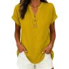 imageANRABESS Womens Spring Tops 2026 Short Sleeve Shirts Henley Dressy Casual Blouses V Neck Fashion Tunics Trendy Flowy ClothingYellow