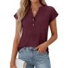 imageANRABESS Womens Tops Dressy Casual Cap Sleeve Summer Work Blouses Textured V Neck Henley Shirts 2026 Trendy Business OutfitsWine Red