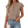 imageANRABESS Womens Tops Dressy Casual Cap Sleeve Summer Work Blouses Textured V Neck Henley Shirts 2026 Trendy Business OutfitsYellow Khaki