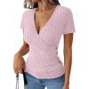imageANRABESS Womens Tops Short Sleeve V Neck Sexy Ribbed Knit Slim Fit Lightweight Sweater 2026 Summer Dressy Casual TShirtsPink