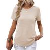 imageANRABESS Womens Waffle Knit Tops Short Sleeve Crewneck Shirts Curved Hem Summer Dressy Casual Blouses Spring Fashion ClothingParchment