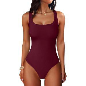 imageANRABESS Bodysuits for Women Summer Ribbed Knit Scoop Neck Sleeveless Sexy Slim Fitted Tank Tops 2026 Teen Girls Body SuitsDeep Red