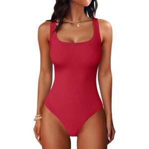 imageANRABESS Bodysuits for Women Summer Ribbed Knit Scoop Neck Sleeveless Sexy Slim Fitted Tank Tops 2026 Teen Girls Body SuitsRed