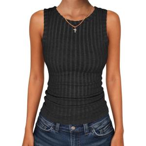 imageANRABESS High Neck Tank Tops for Women Sleeveless Shirts Summer 2026 Basic Soft Slim Fit Racerback Trendy Casual OutfitsBlack