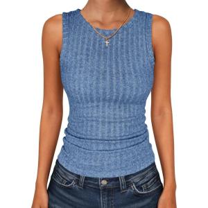 imageANRABESS High Neck Tank Tops for Women Sleeveless Shirts Summer 2026 Basic Soft Slim Fit Racerback Trendy Casual OutfitsBlue