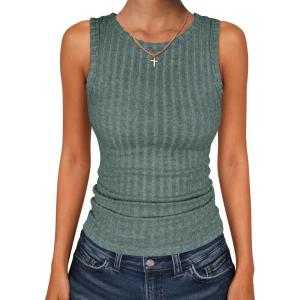 imageANRABESS High Neck Tank Tops for Women Sleeveless Shirts Summer 2026 Basic Soft Slim Fit Racerback Trendy Casual OutfitsGreen